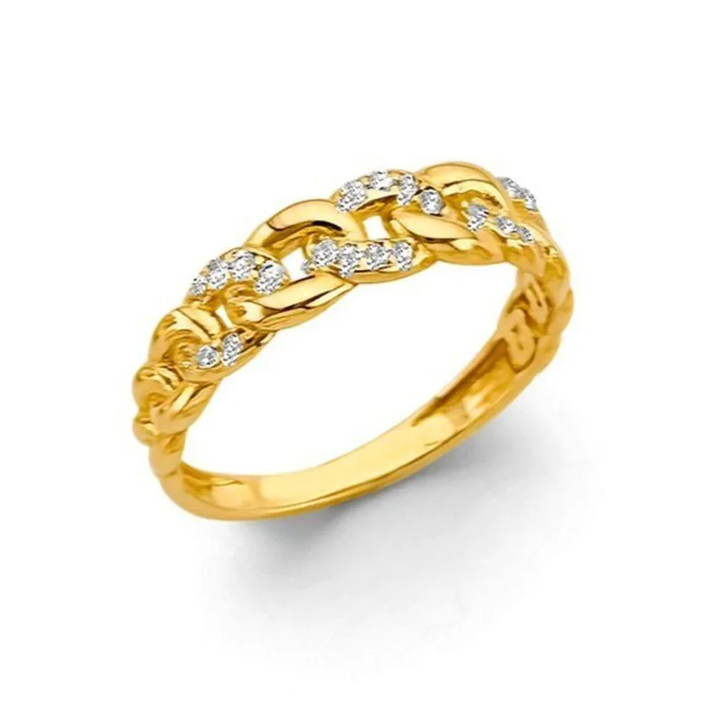 New 14K Yellow Gold clear CZ Link Style Ring